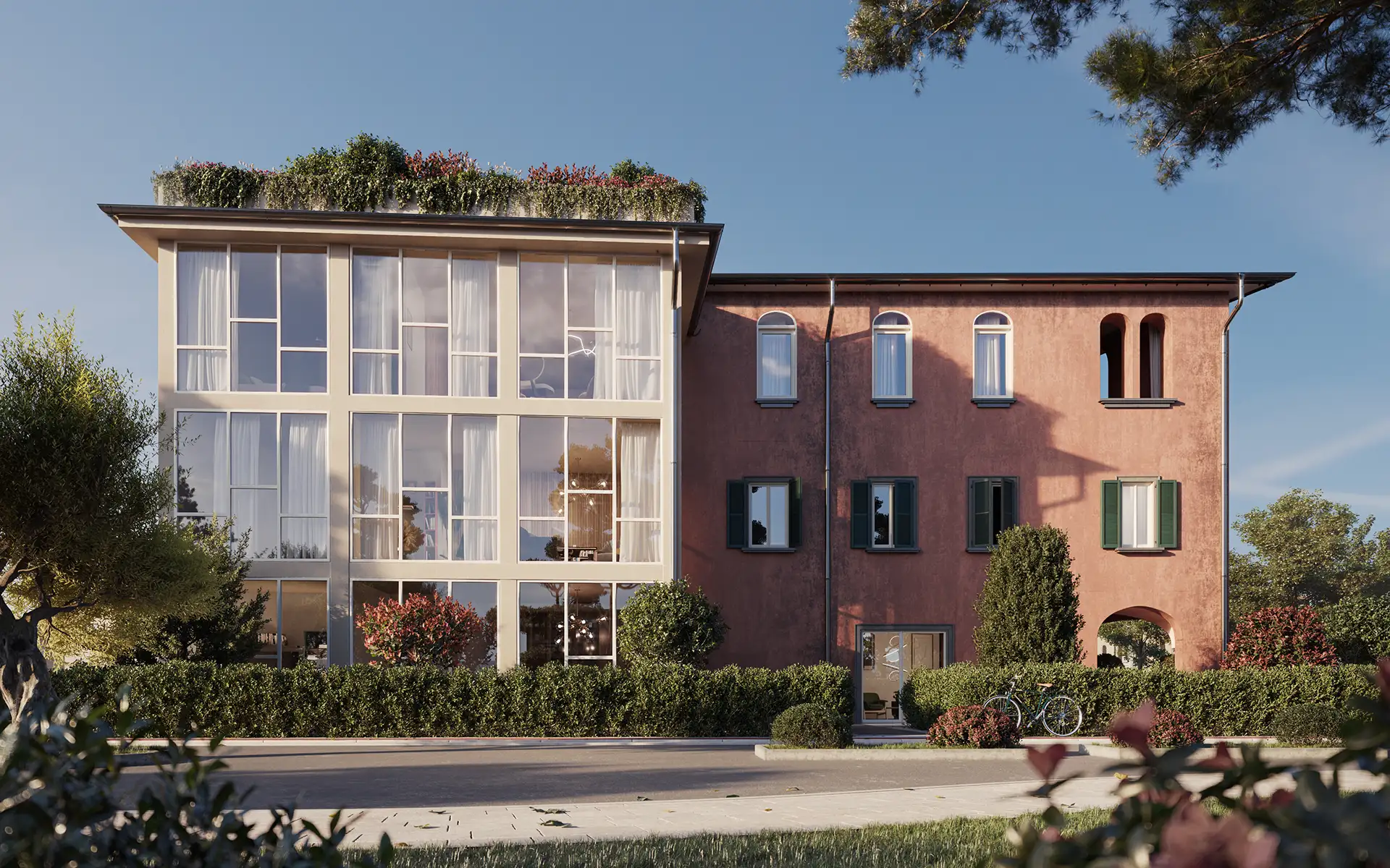 Immobile di lusso con facciata in vetro e design classico. Giardino curato, architettura residenziale Toscana a Lucca